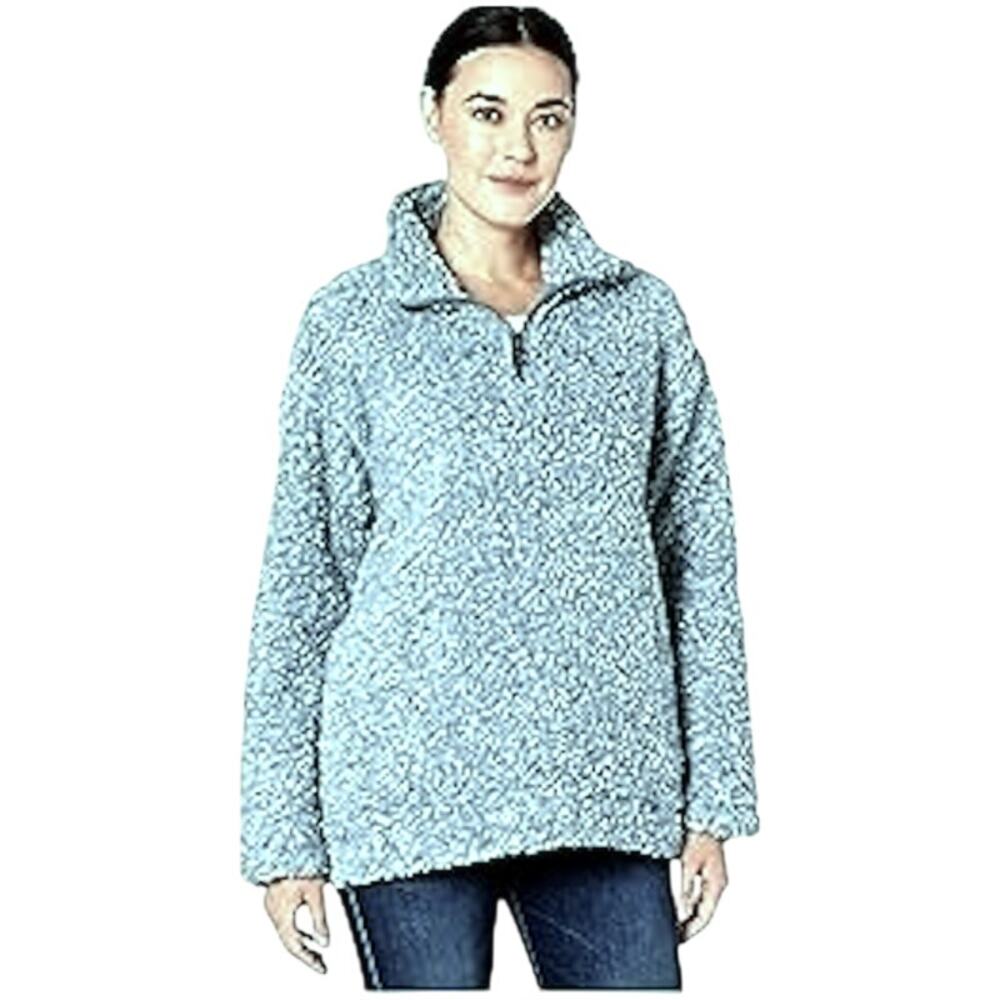 True Grit Dylan Frosty Tipped Denim Blue Quarter Zip Pullover Size L ❄️💙❄️ - Picture 1 of 9